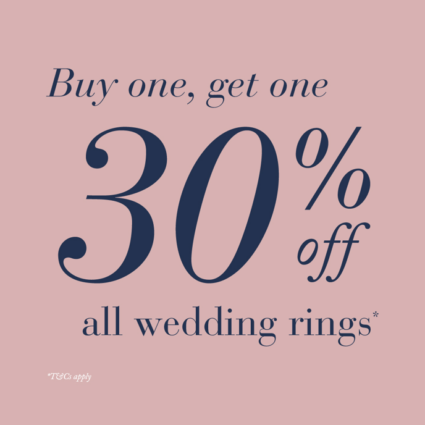 Wedding rings, buy one, get one 30% off
