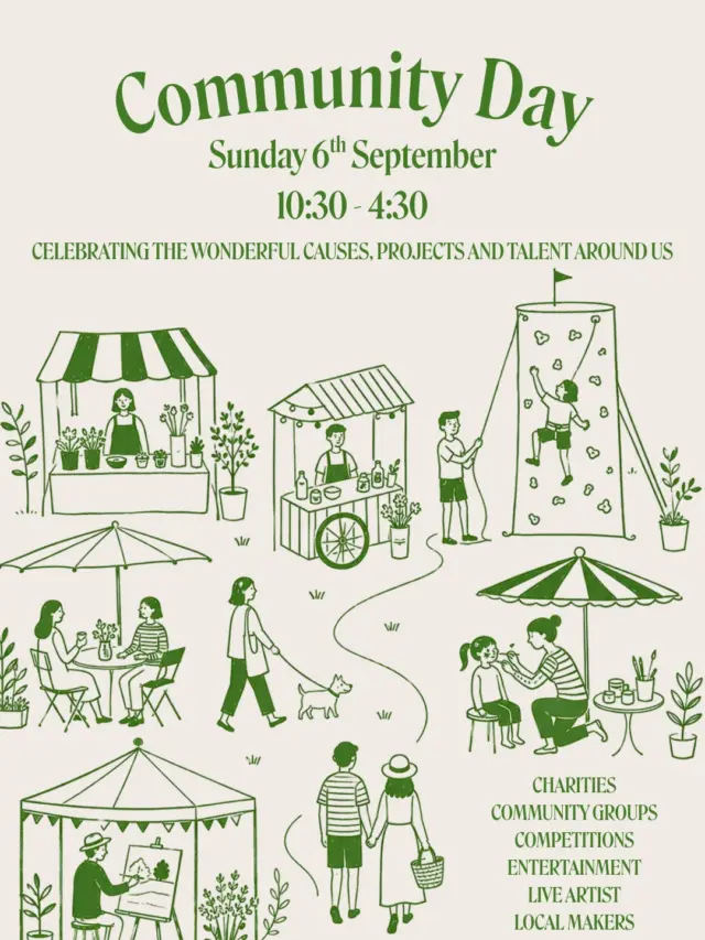 We’re very excited to announce our very first… COMMUNITY DAY! ✨

Join us on Sunday 6th September from 10:30-4:30 as we celebrate the wonderful causes, emergency services, charities, sports teams, local makers, entertainers and projects that surround us in our community. 

PLUS expect entertainment from a free climbing wall and face painting, live art from the talented @sammorrisartist that you can contribute to, competitions, exclusive discounts, table tennis and games. 

We can’t wait to see you there! 

🏷️
Community day | Local causes | Charity | Emergency services | Tewkesbury | Family day out | Day out with kids | Gloucestershire